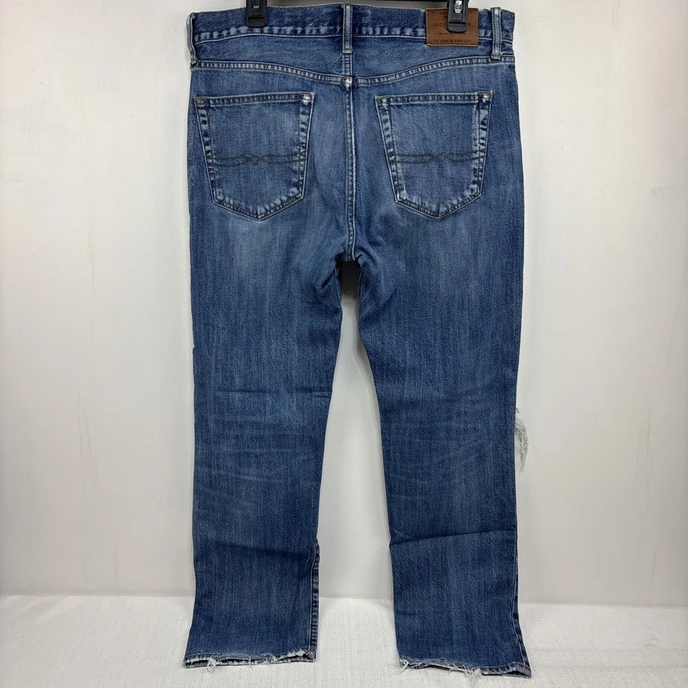 Lucky Brand 121 Slim‎ Men's Jeans Size 34x30 Blue Medium Wash Distressed Look